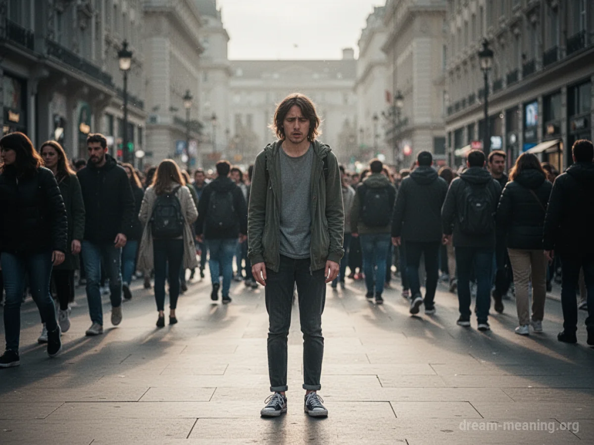 A person stands exposed in a crowded room.
