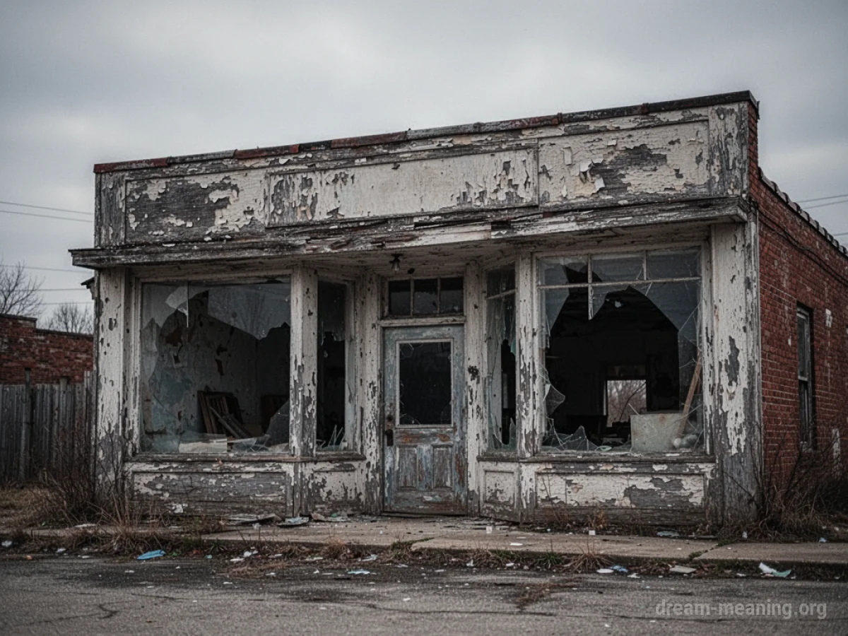 A neglected storefront with signs of disrepair.