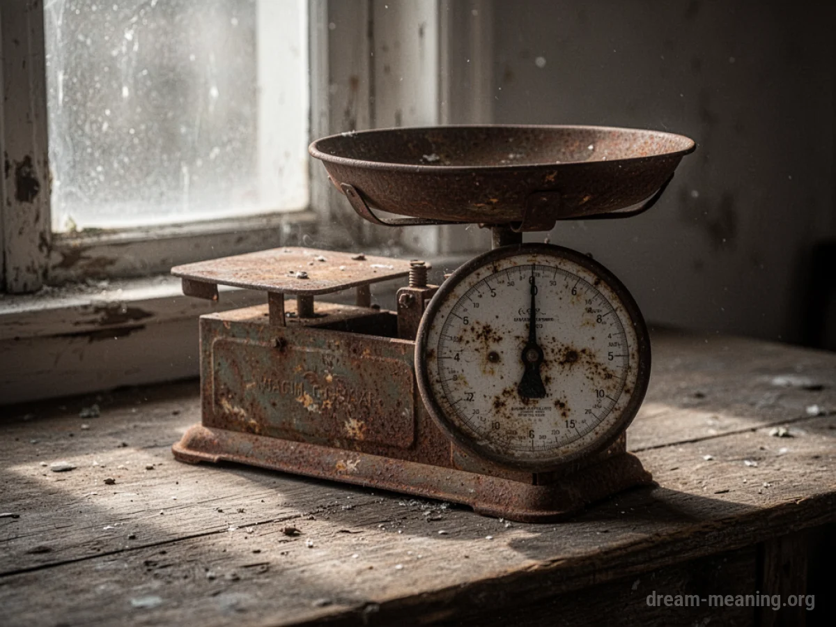 An antique, corroded weighing scale with visible rust.