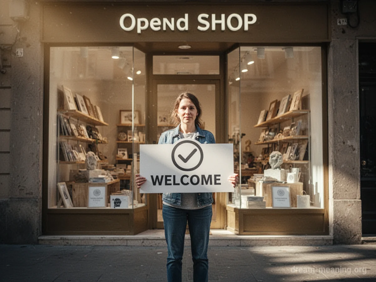 A person stands in front of a newly opened storefront.