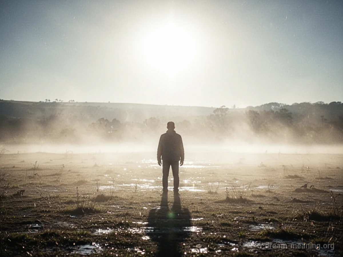 A figure distorted by heat haze under a bright sun.