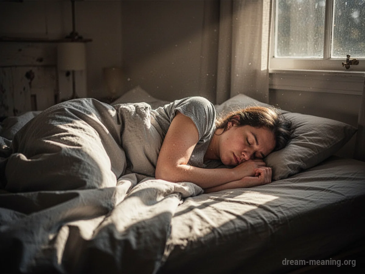 A person sleeping soundly in bed as sunlight enters the room.