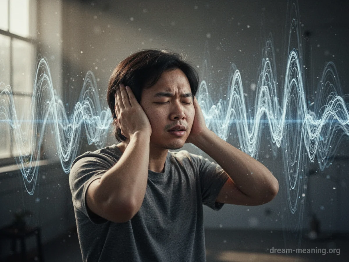 A person shielding their ears from unseen sound waves.