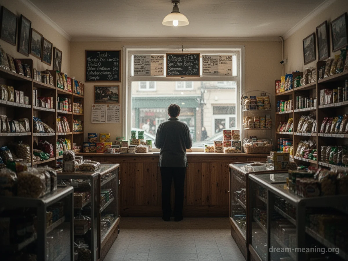 A person stands behind a shop counter.
