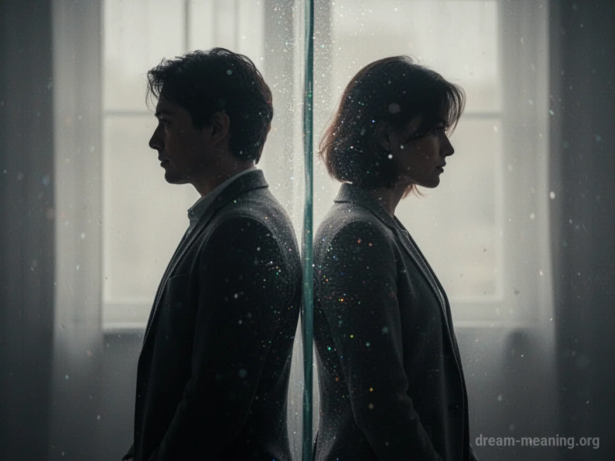 Two silhouetted figures with a subtle barrier between them.