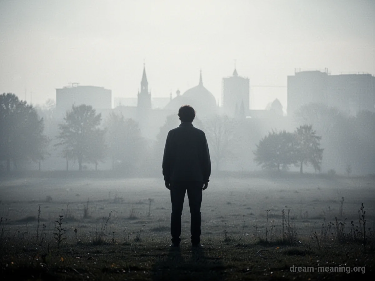 Silhouette of a person viewed from behind, looking towards a distant, blurred landscape.
