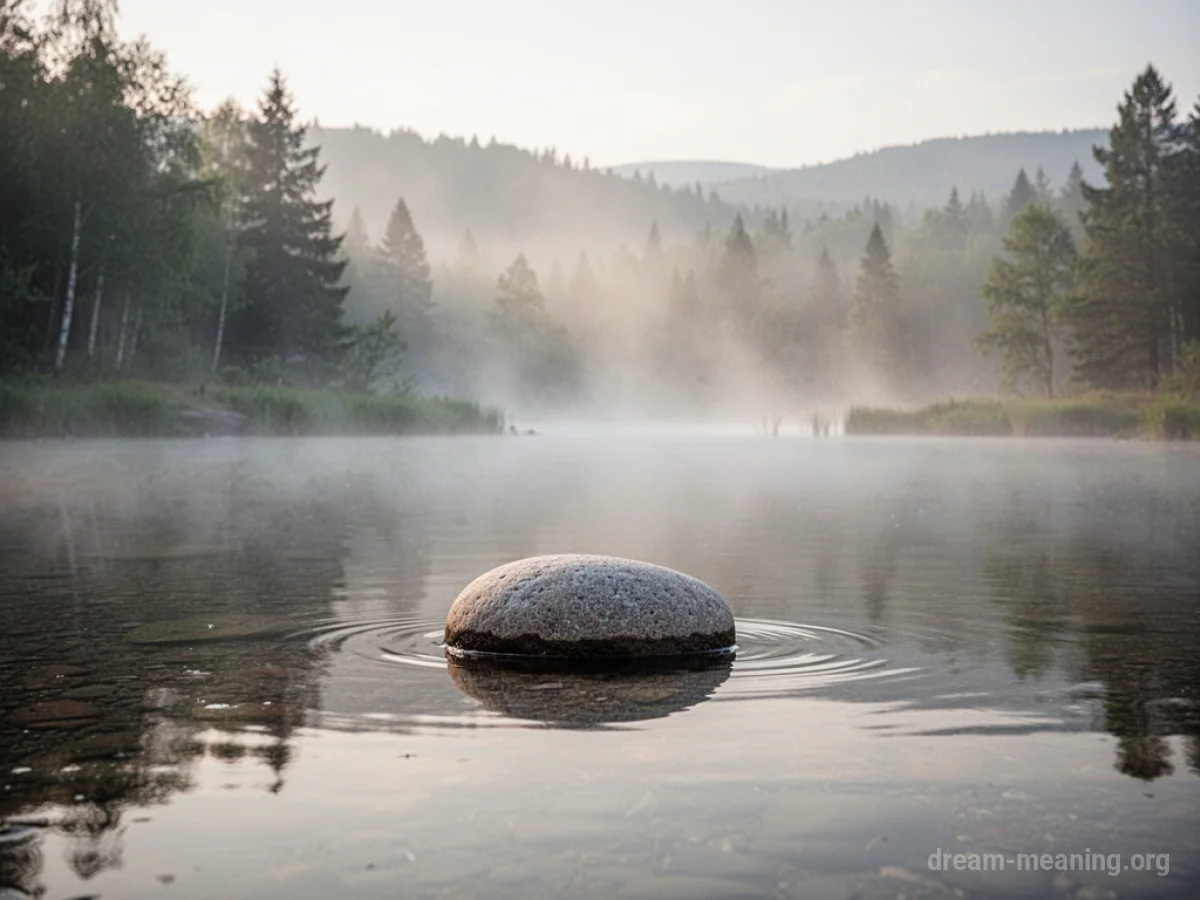 A tranquil natural scene with soft lighting and a still body of water.