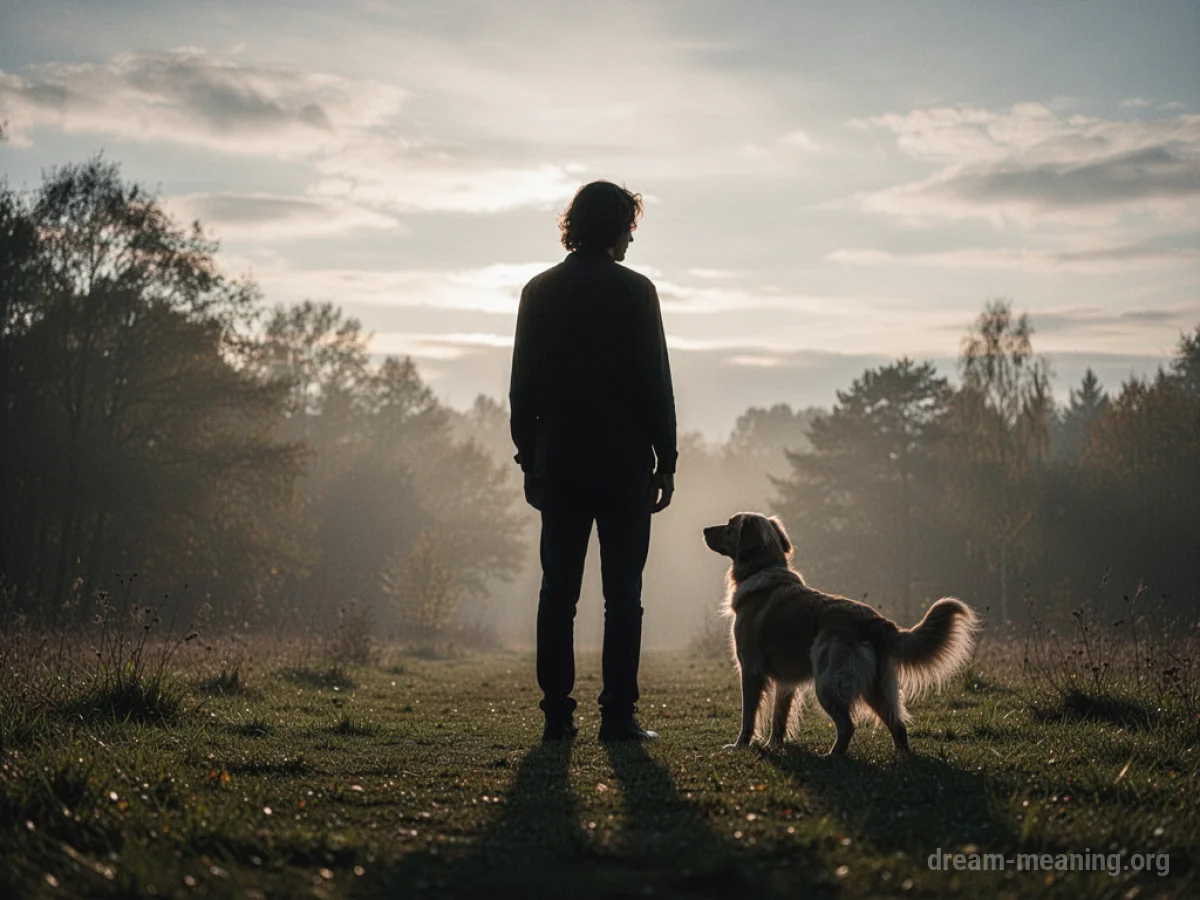 Silhouette of a person and a pet looking away from each other.