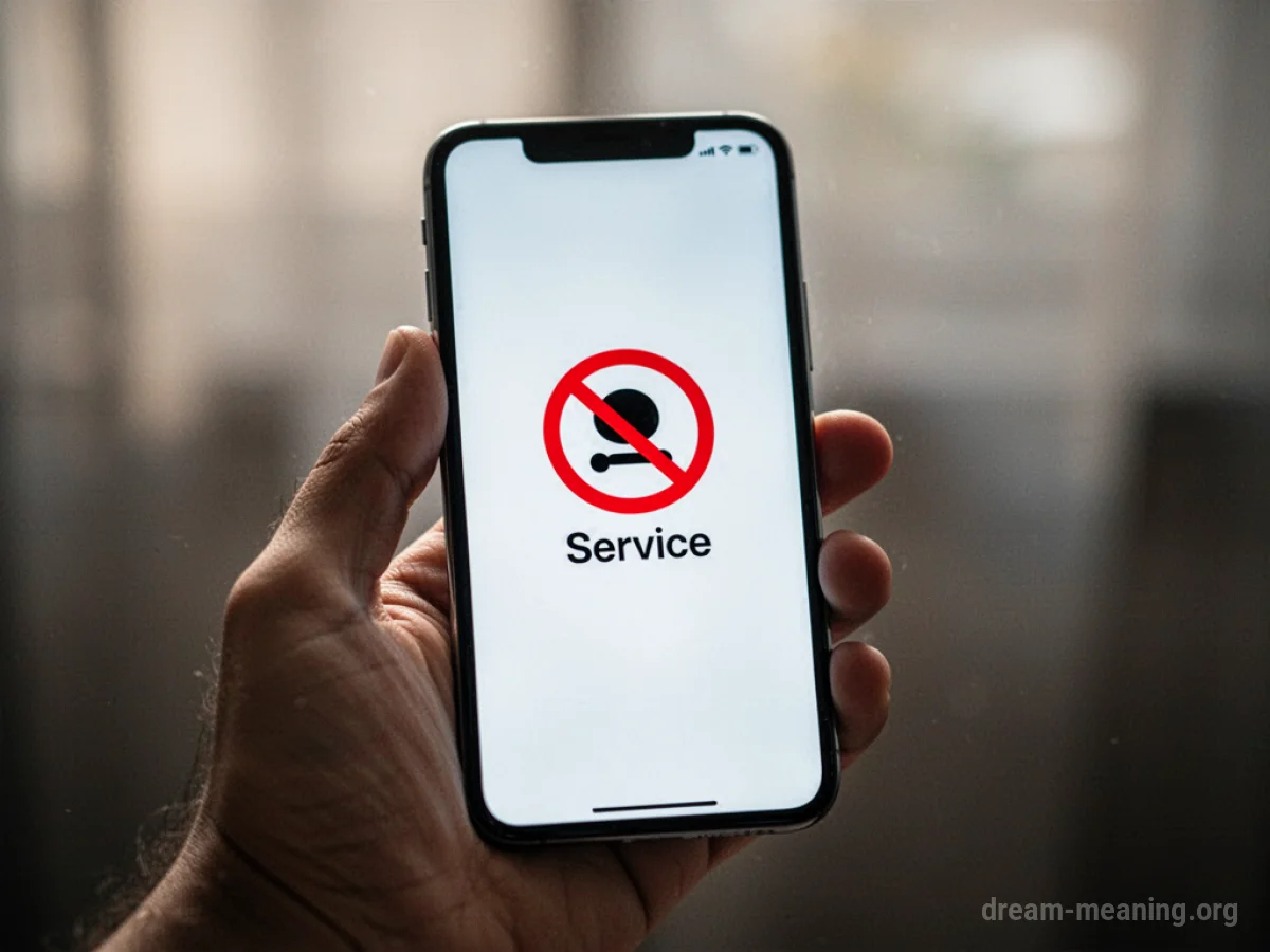 A hand holding a smartphone displaying a 'no service' indicator.
