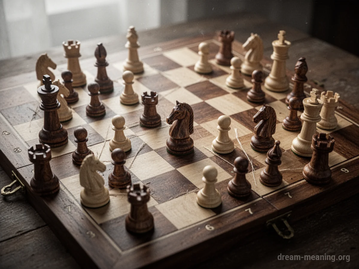 A chessboard with game pieces arranged for a strategic move.