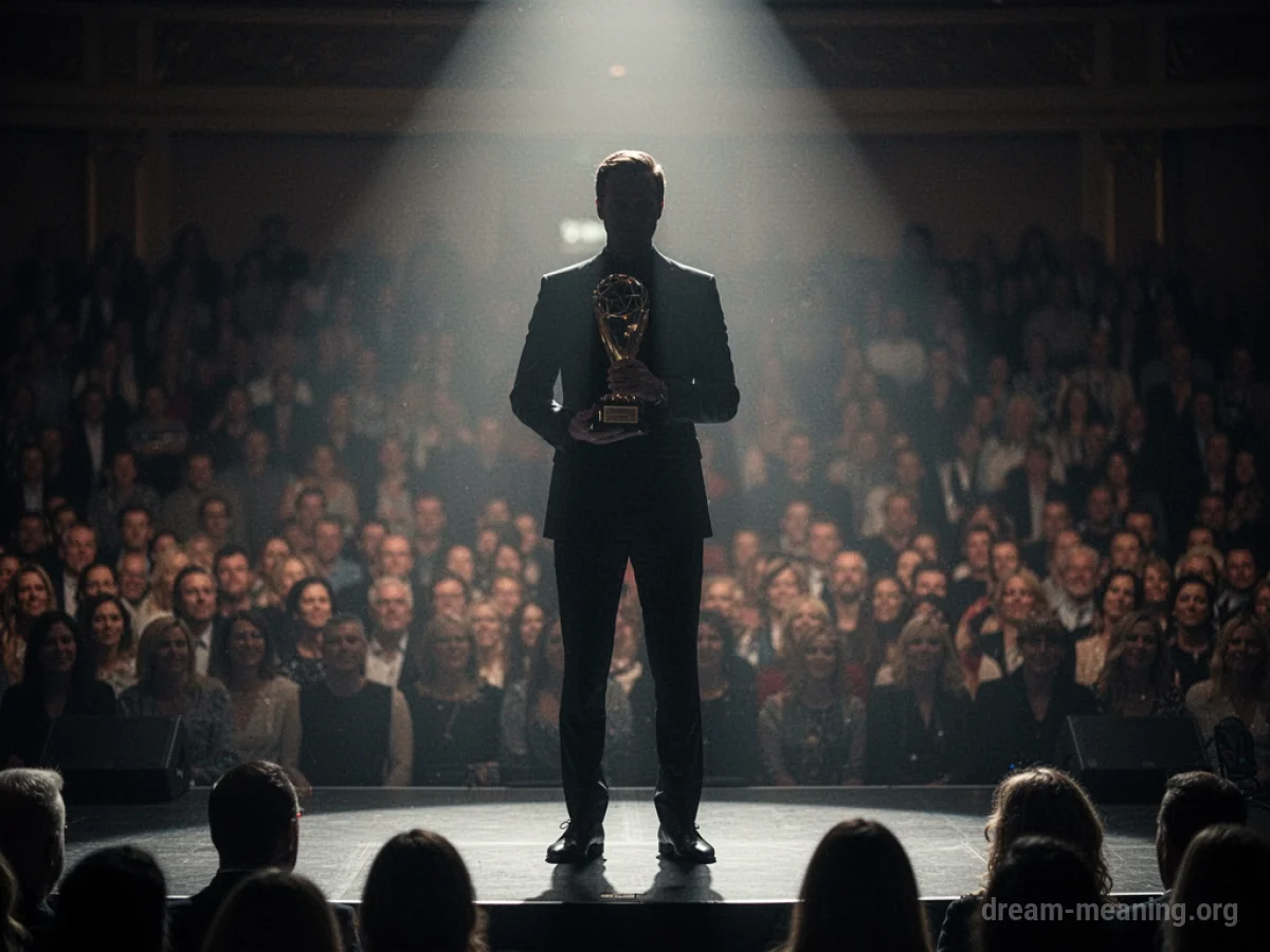 Silhouette of a person accepting an award on a stage.