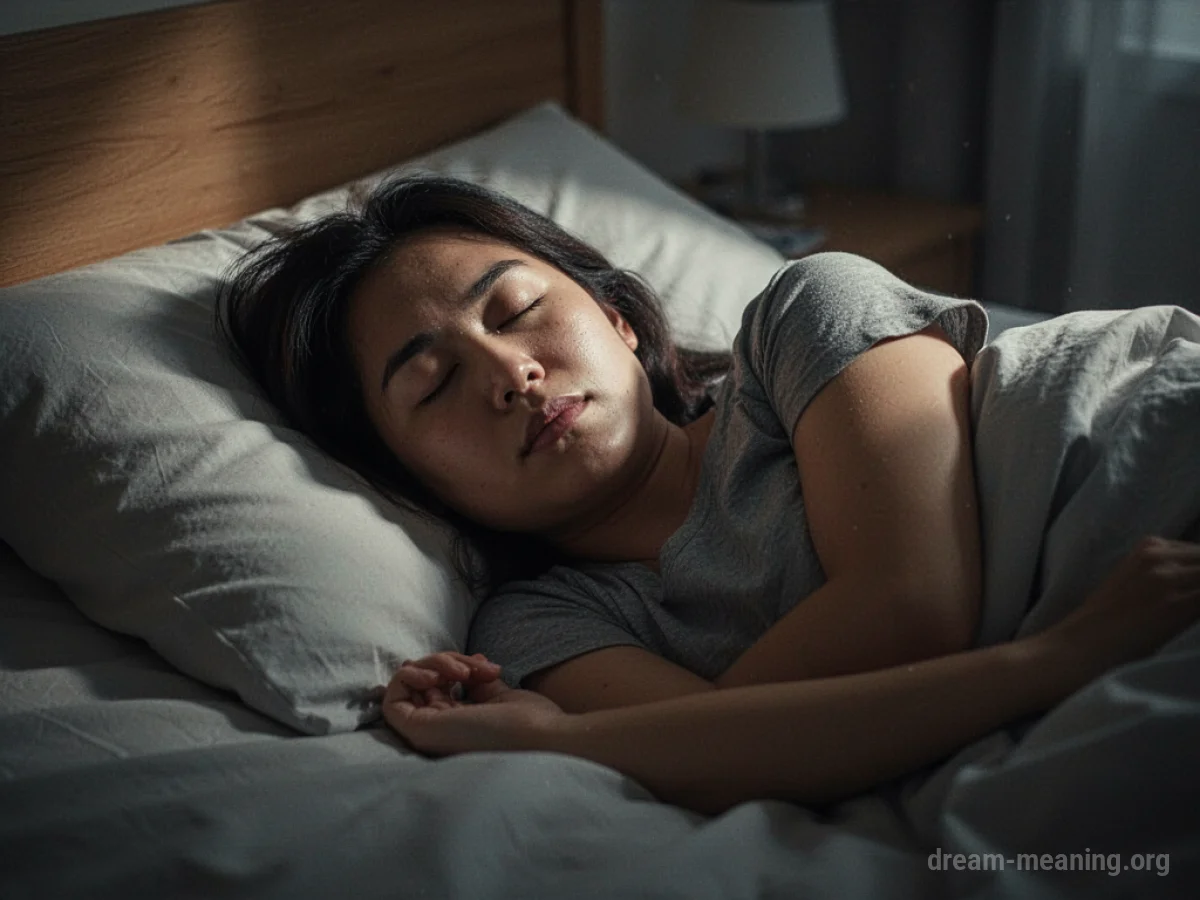 Silhouette of a person lying in bed with closed eyes.