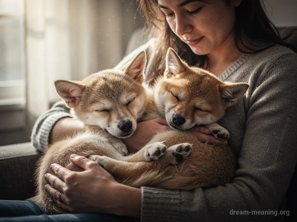 A person's hands cradling a sleeping pet.
