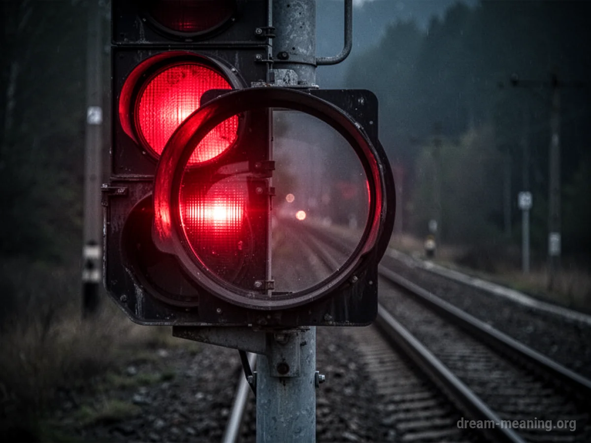 A railway signal light with a red lens.