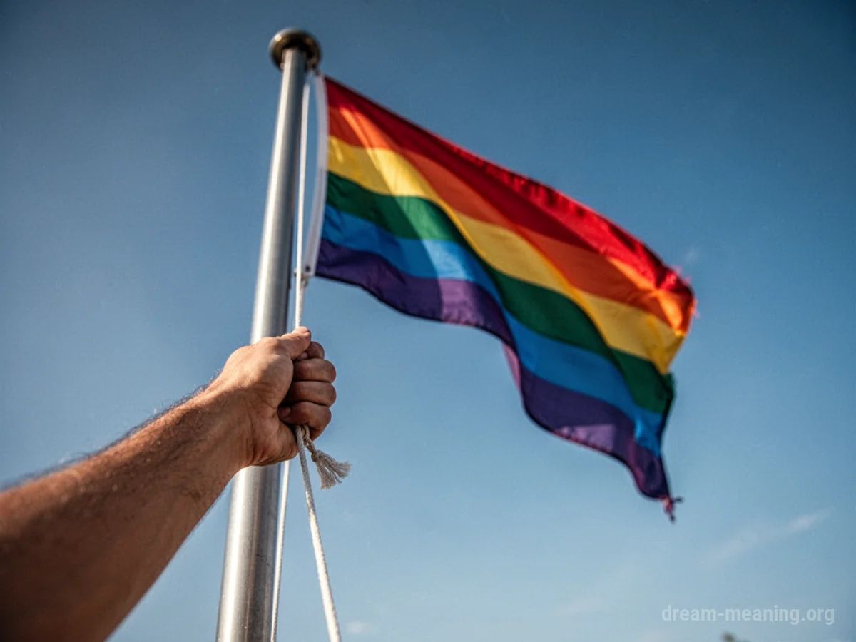 A hand raising a flag on a pole.