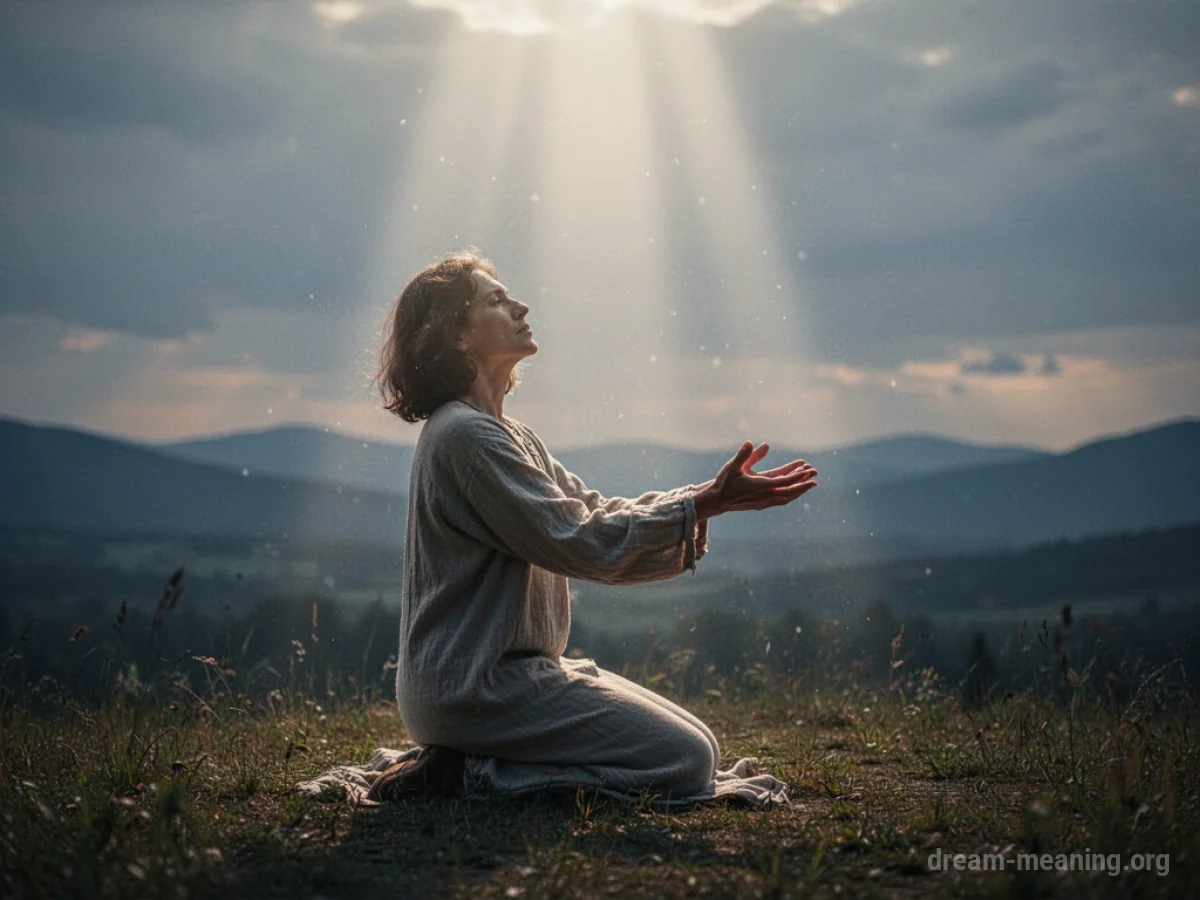 A person bathed in soft light from above.