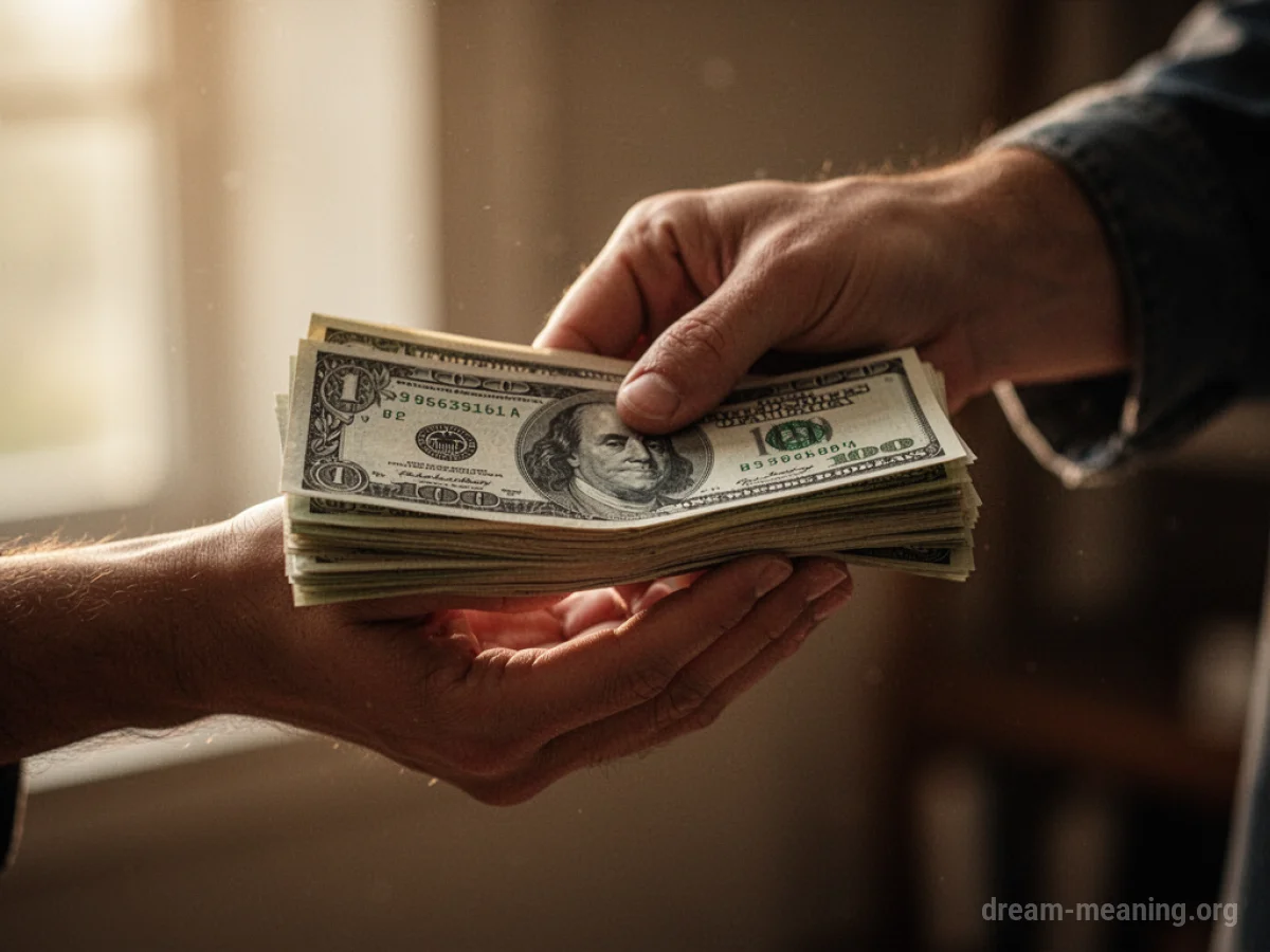 A hand giving money to another hand.