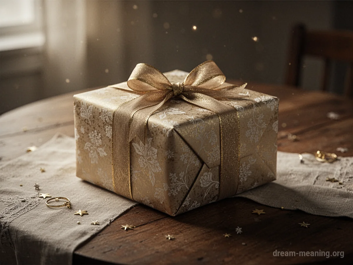 A gift box with a ribbon on a table.