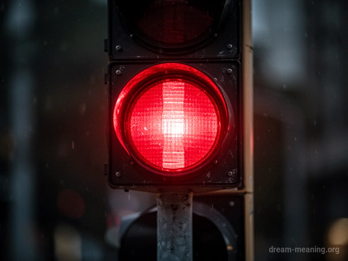 A close-up of a red traffic signal light.