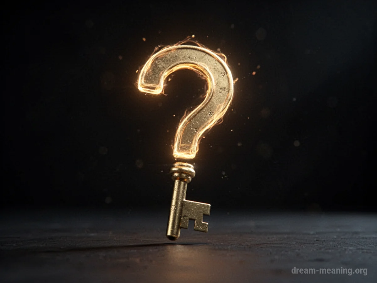 A glowing question mark changing into a golden key.