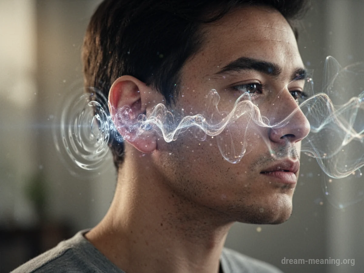 A person's profile with a subtle visual distortion radiating from their ear.