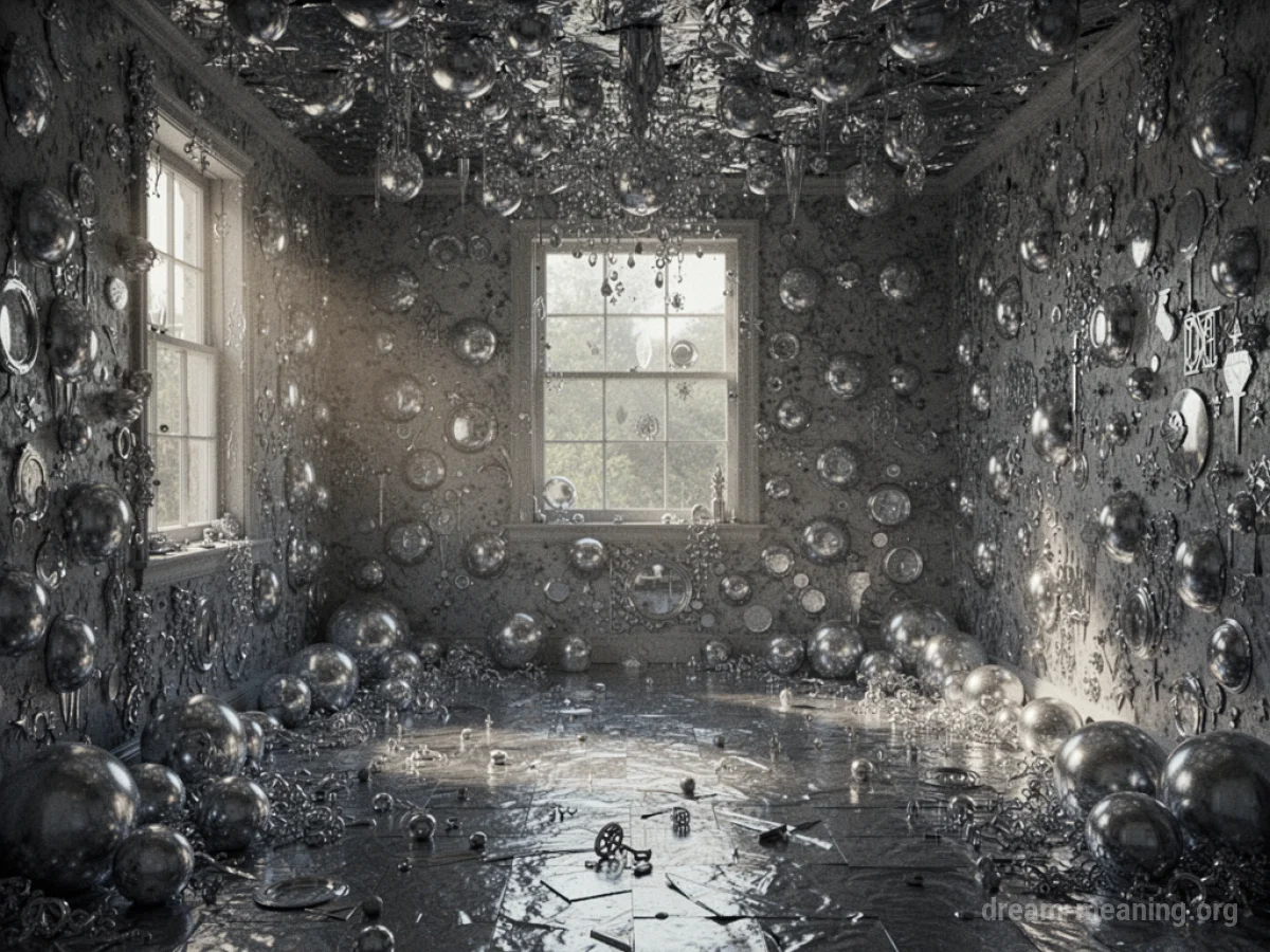 Interior of a room entirely covered in shiny silver.