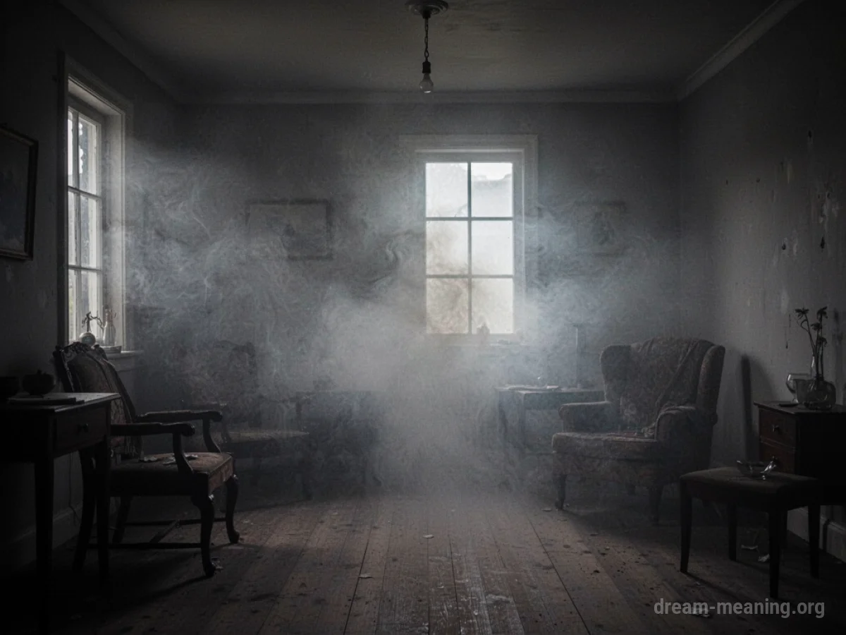 A room interior filled with dense grey smoke.