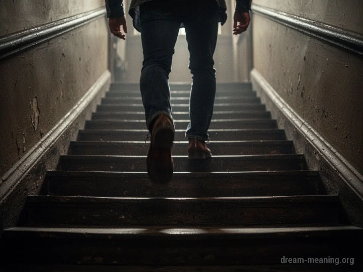 A person's legs moving quickly down a set of stairs.