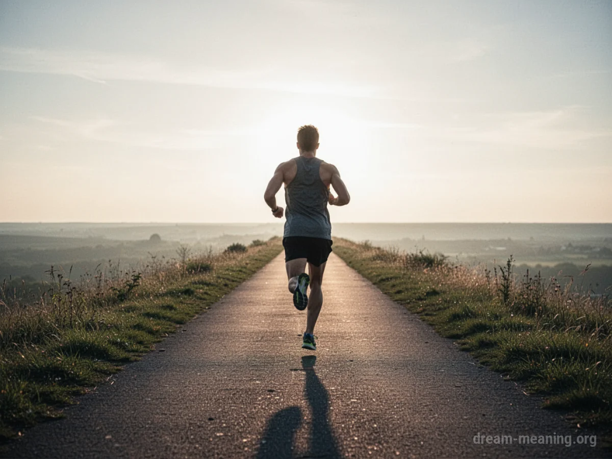 A person running towards a vanishing point on a pathway.