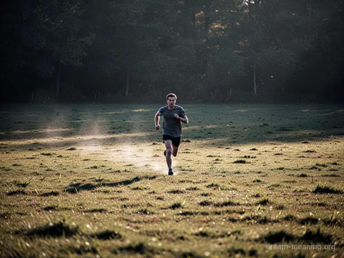 Silhouette of a person running away from a dark, indistinct area into a bright open space.