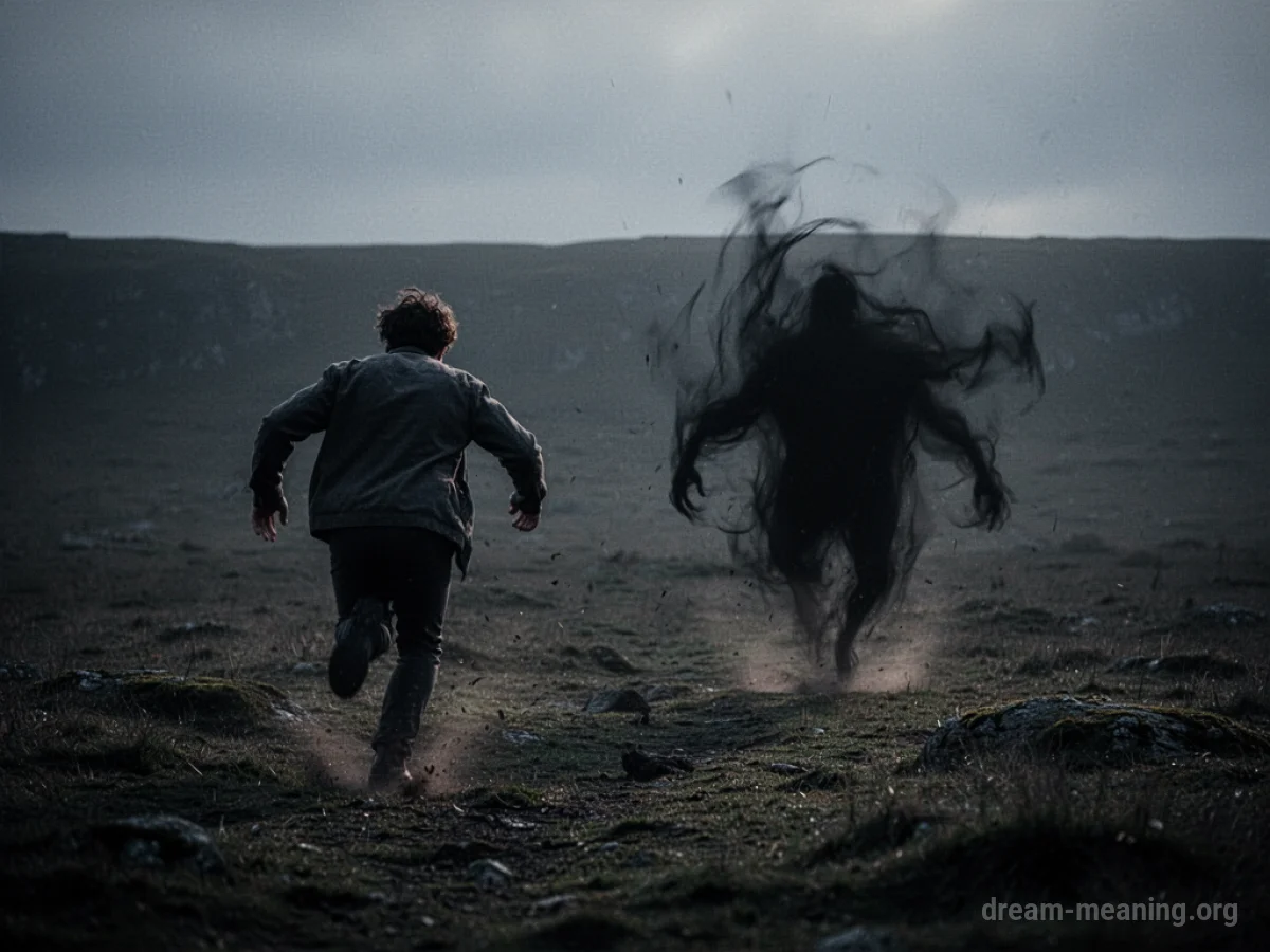 Silhouette of a person running away from a shadowy figure.