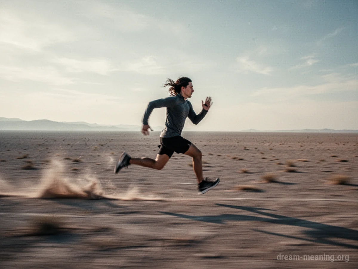 Silhouette of a person running very fast across an open plain.