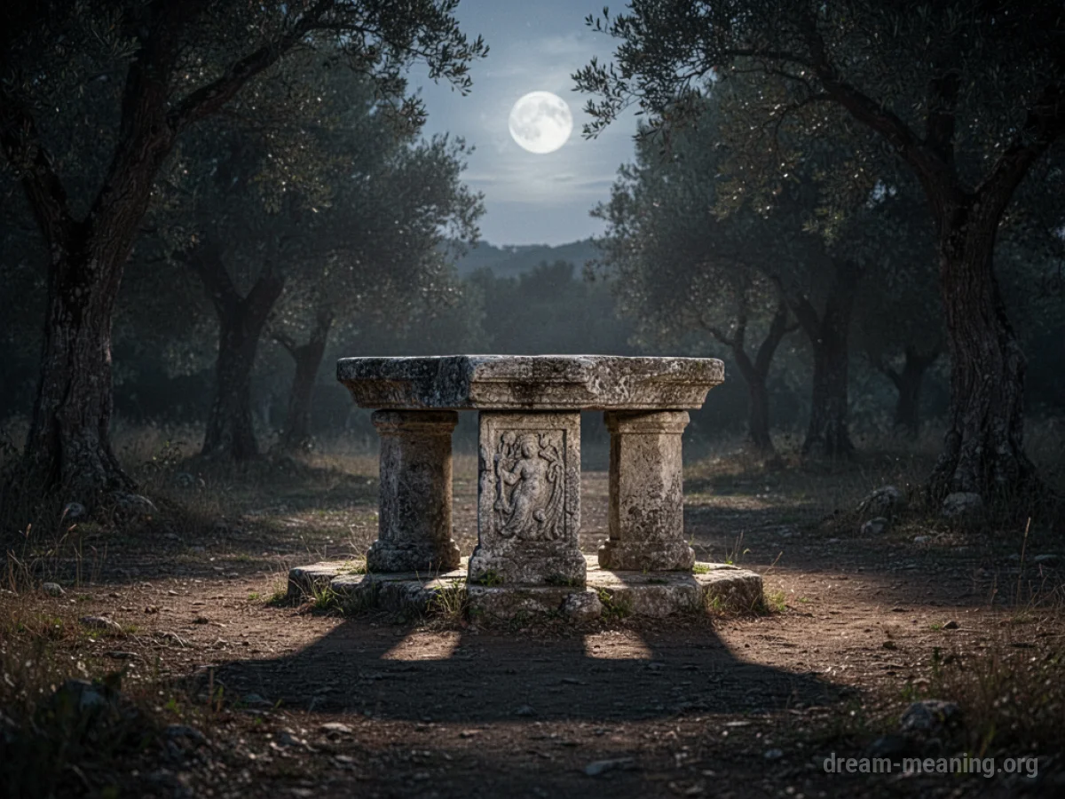 An ancient stone altar in a moonlit forest clearing.