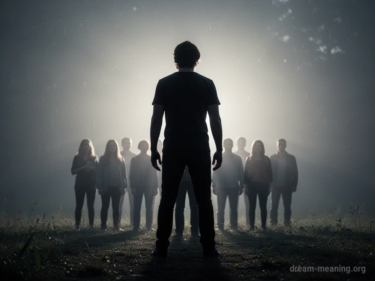 Silhouette of a person shielding others.