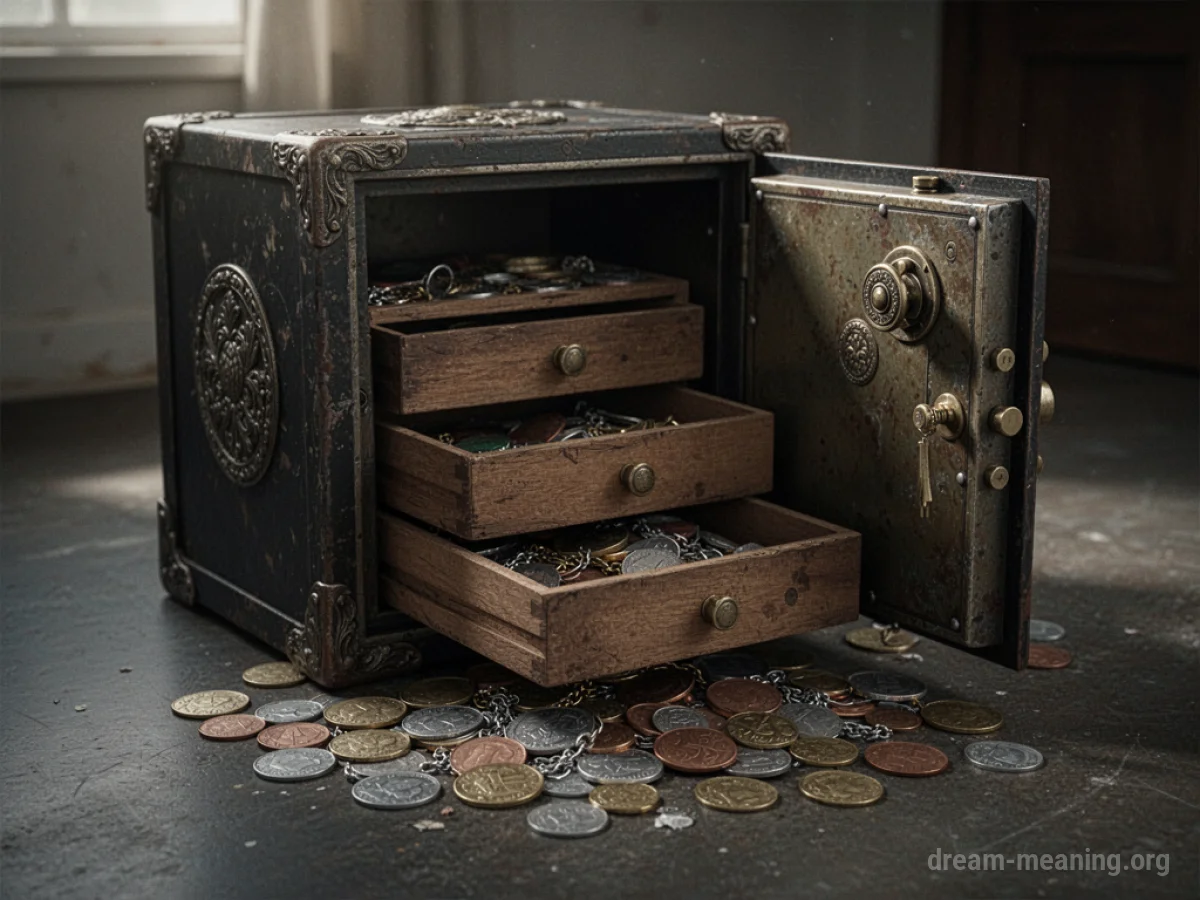 An open safe with valuables showing.