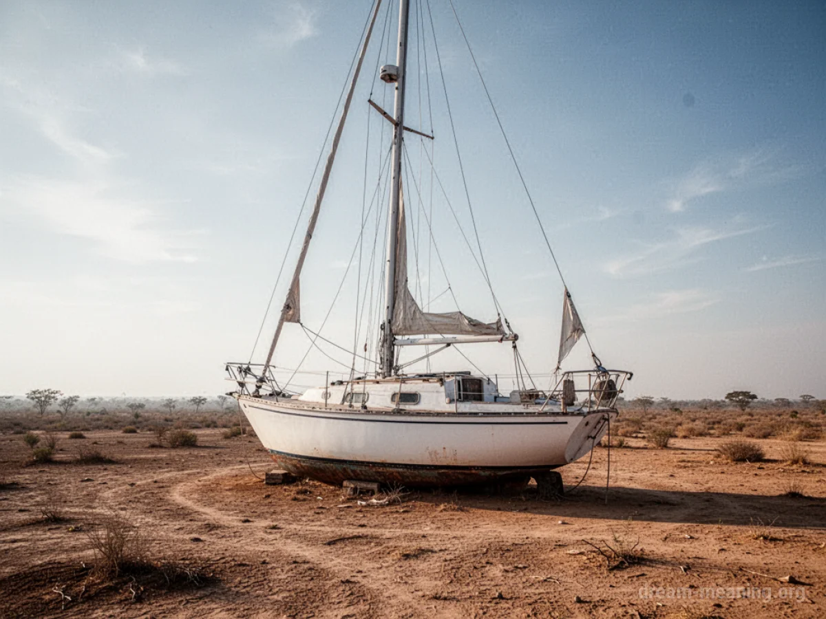 A sailboat sitting on dry ground.