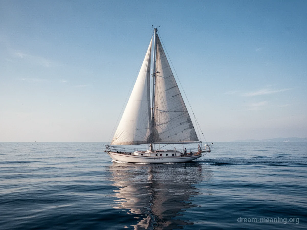 A sailboat with white sails on the water.