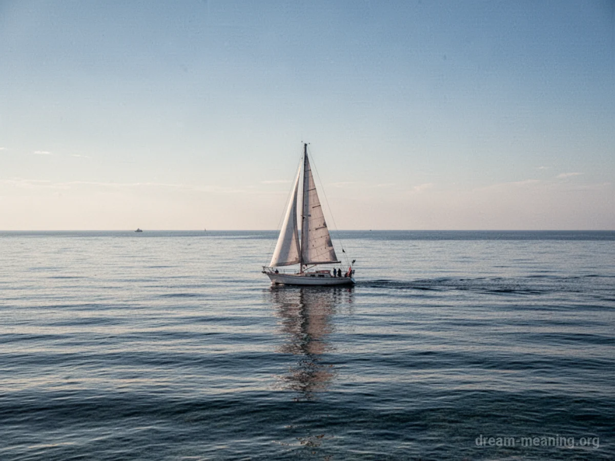 A sailboat gliding across a vast expanse of water.