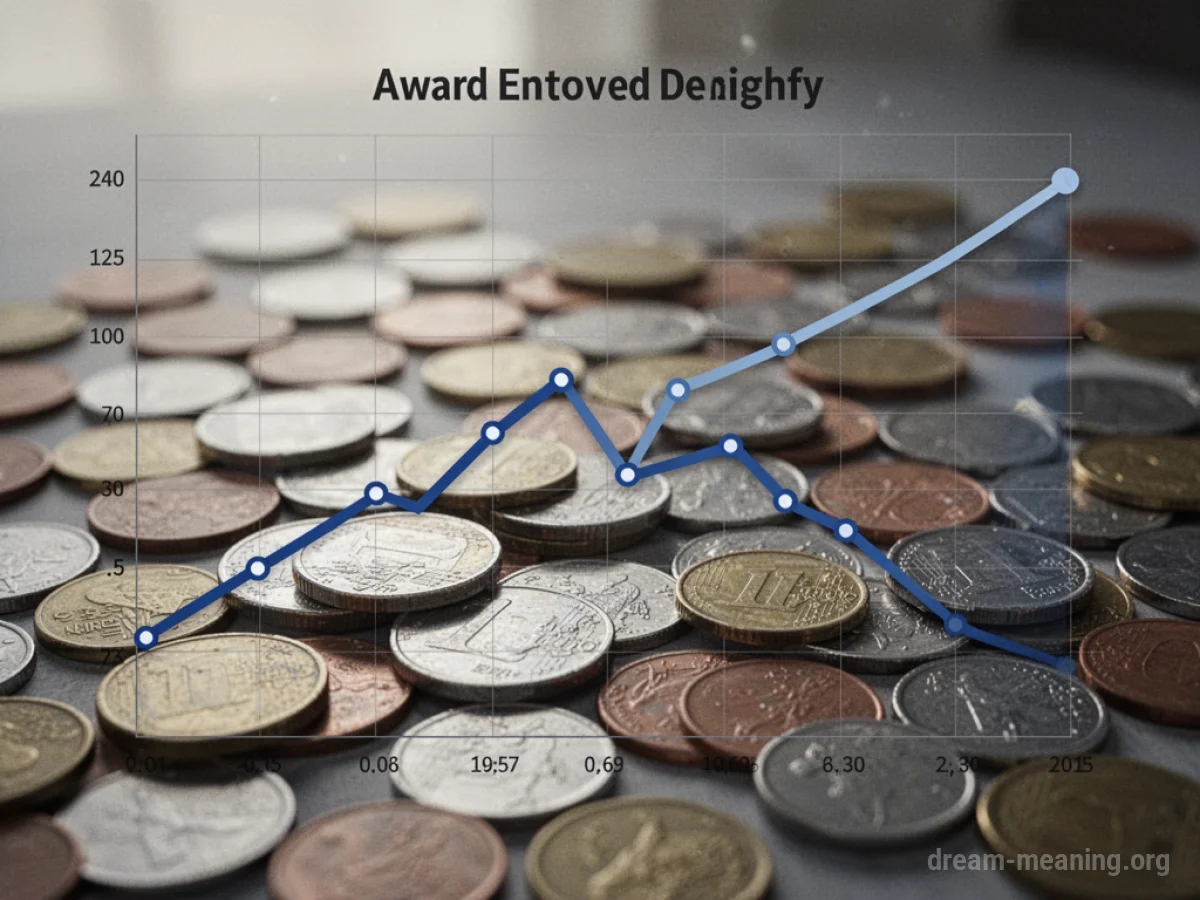 A downward trending graph superimposed on a scattering of loose coins.