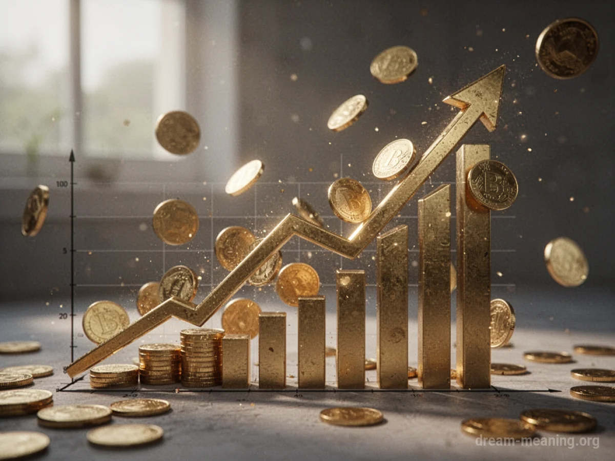 A rising line graph with gold coins.