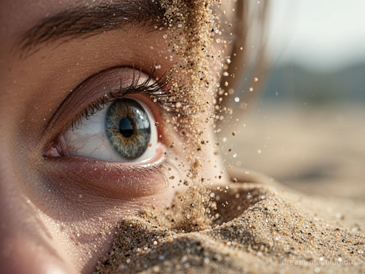 Sand particles falling into a human eye.