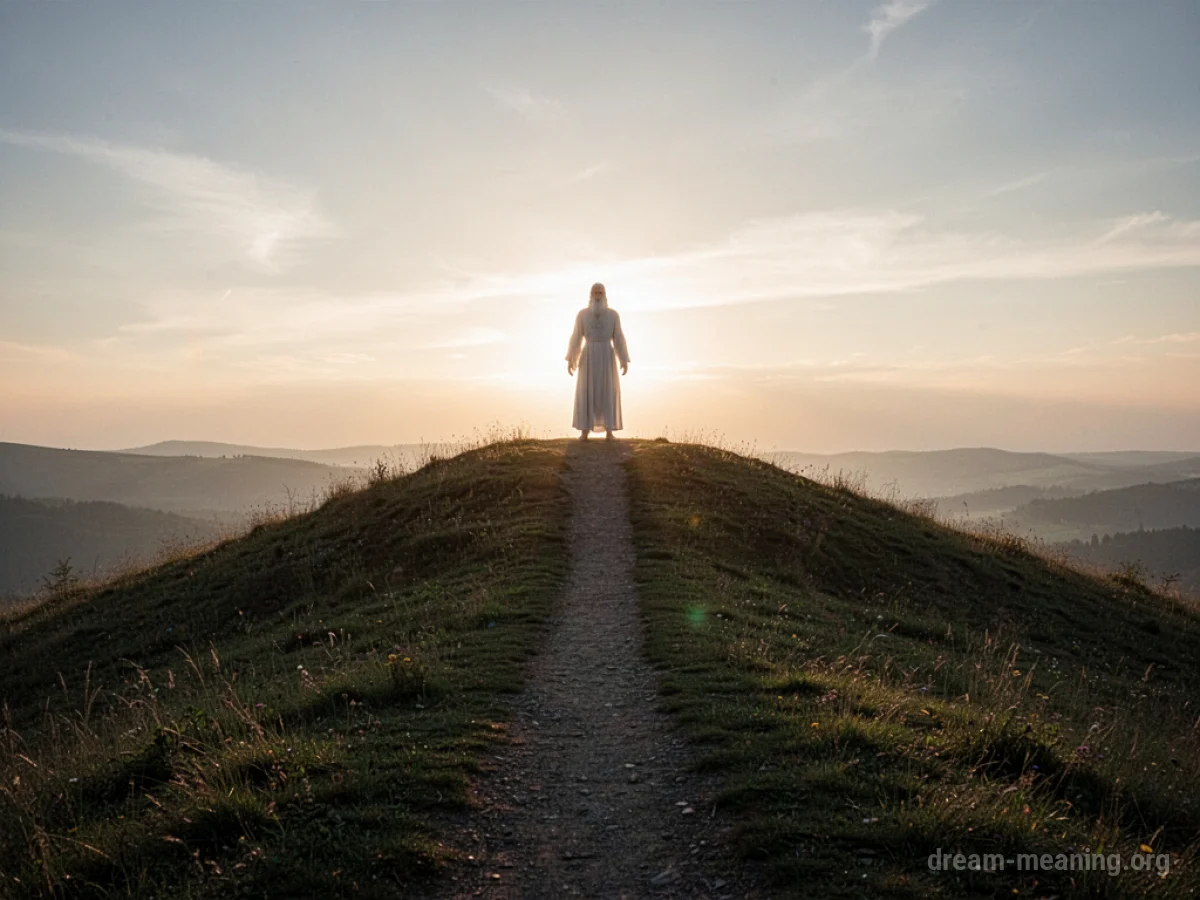 Silhouette of a figure on a hill against a sunrise.