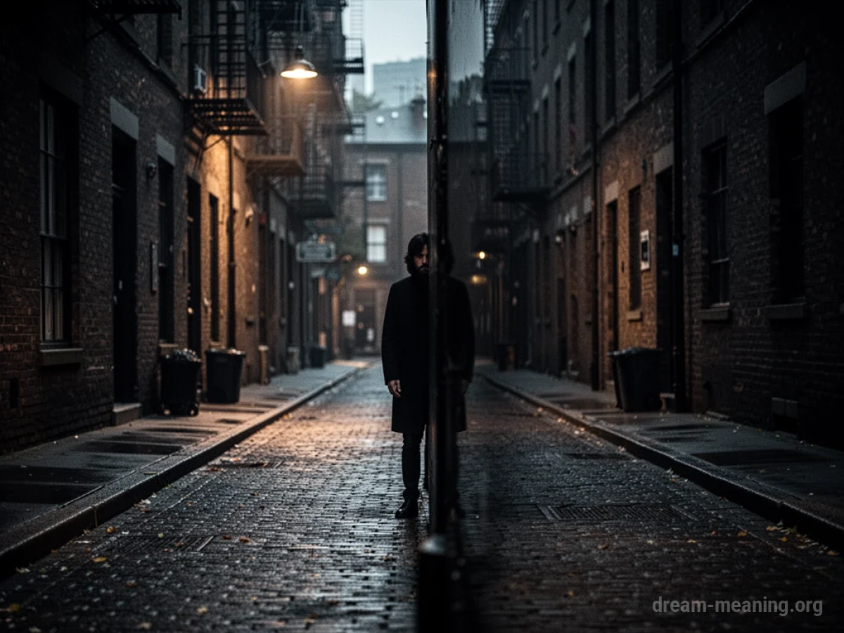 Silhouette of a person standing in a dark hallway.