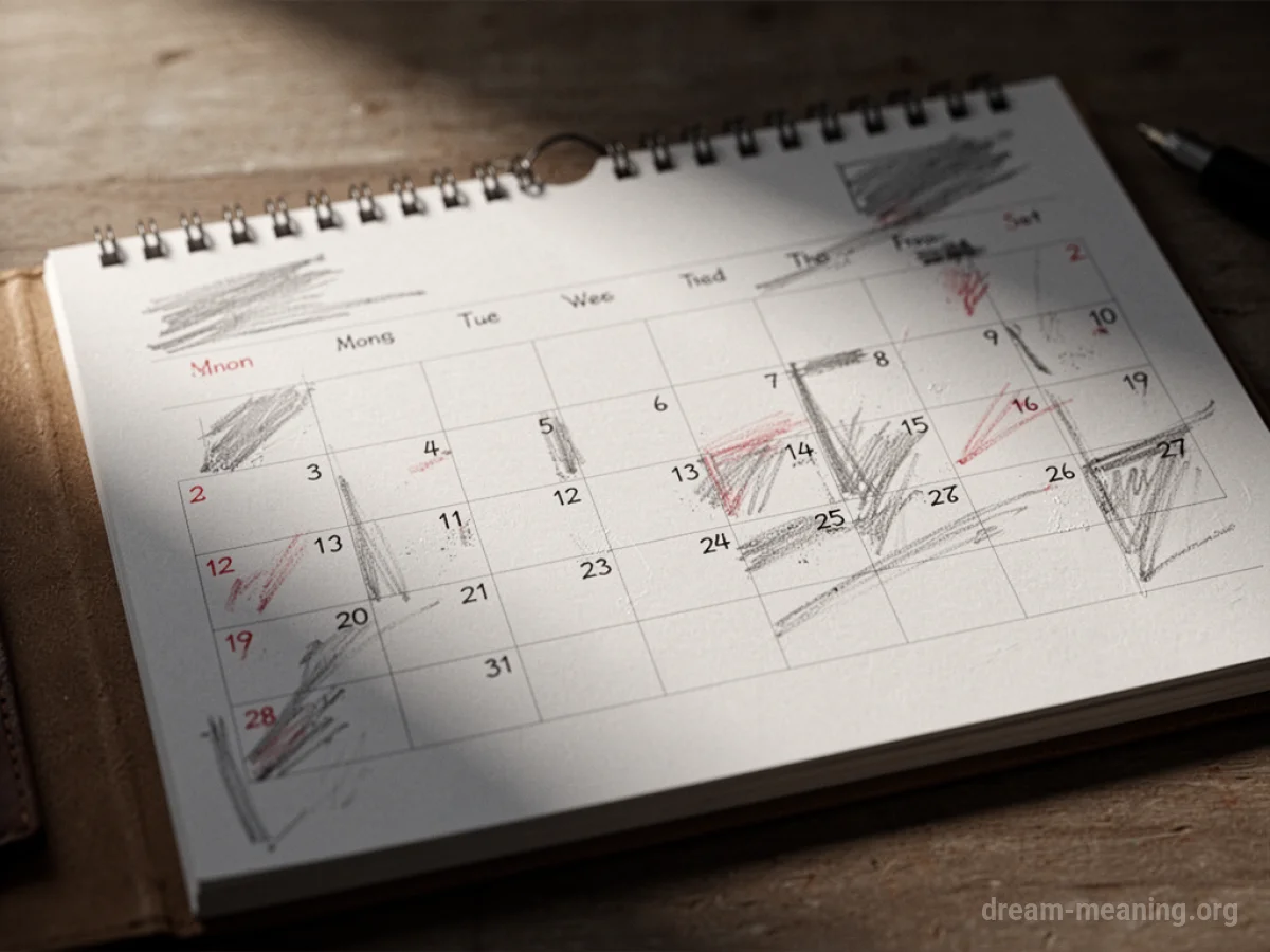 A calendar page with all dates and appointments crossed out.