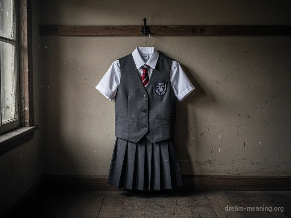 A single school uniform hanging on a hook.