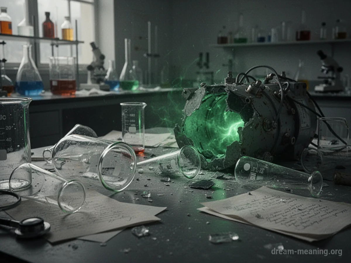 An abandoned laboratory with broken equipment and scattered debris.