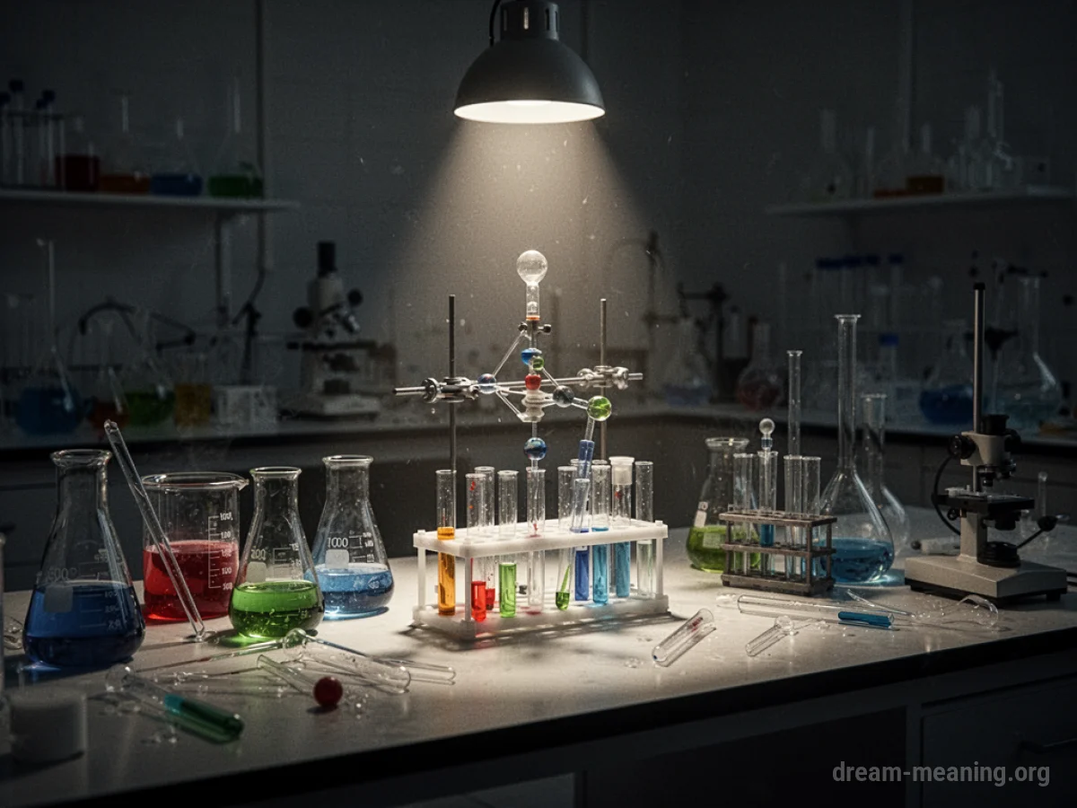 A cluttered science laboratory workbench with various scientific instruments.