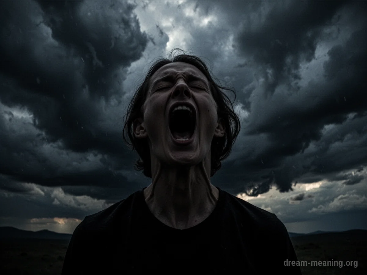 Silhouette of a person screaming against a stormy sky.