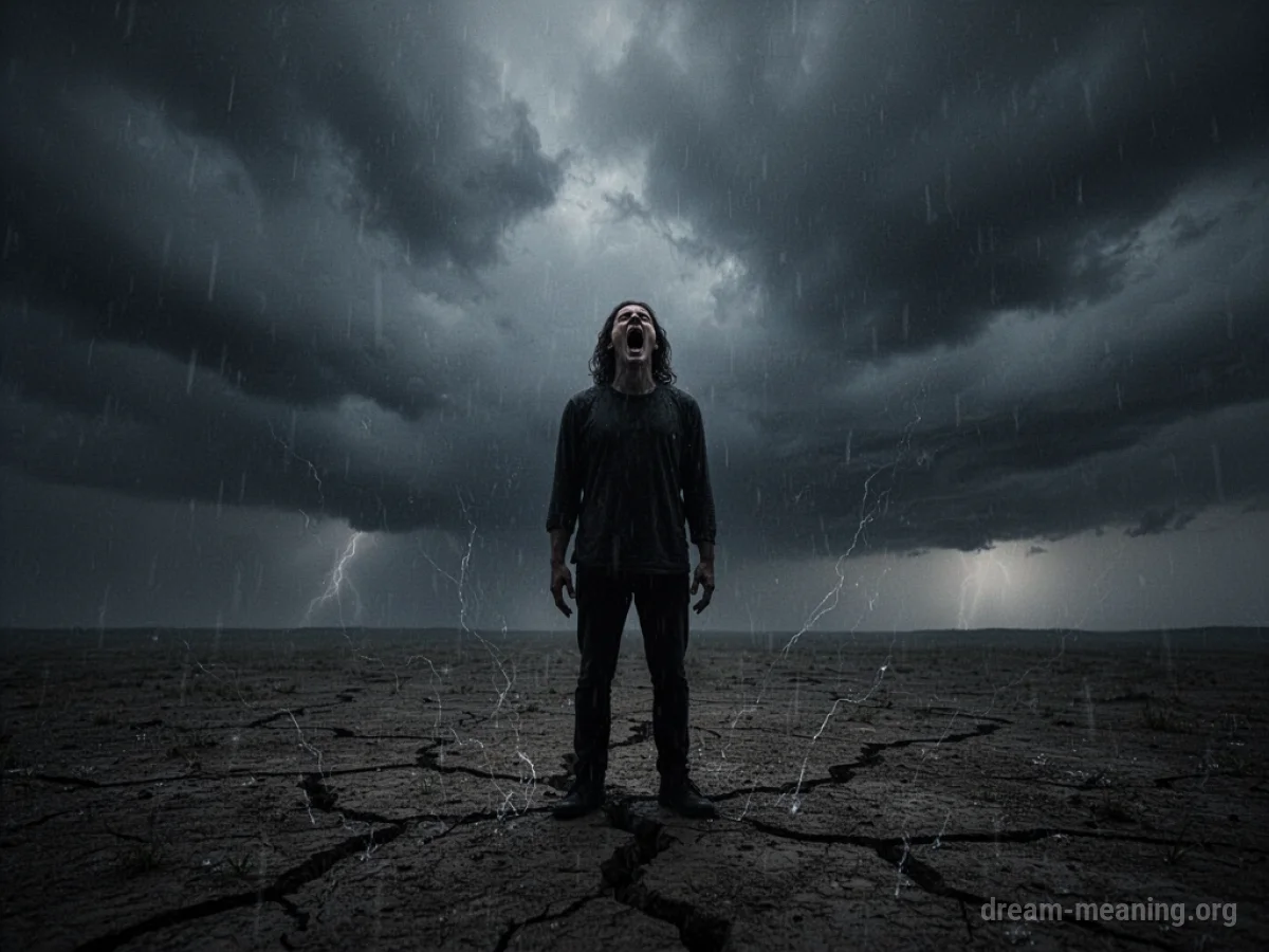Silhouette of a person screaming against a stormy sky.