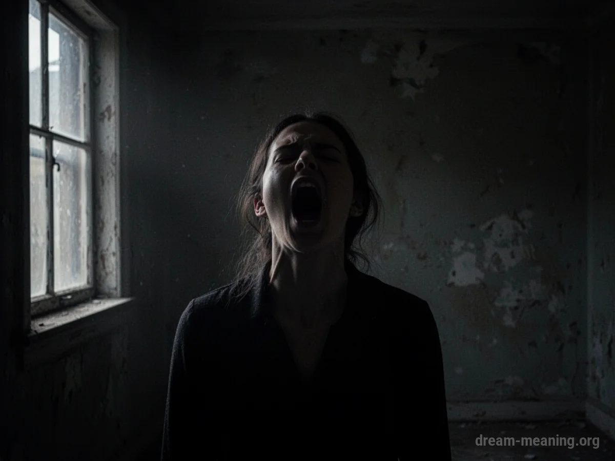 Silhouette of a person in a dark room, mouth open.